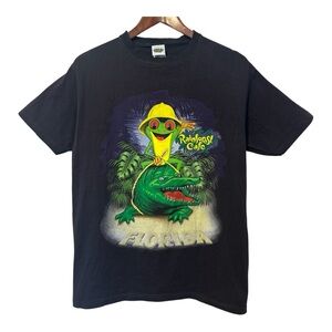 Rainforest Cafe Graphic T Shirt Frog Riding Alligator Florida 100% Cotton Size M